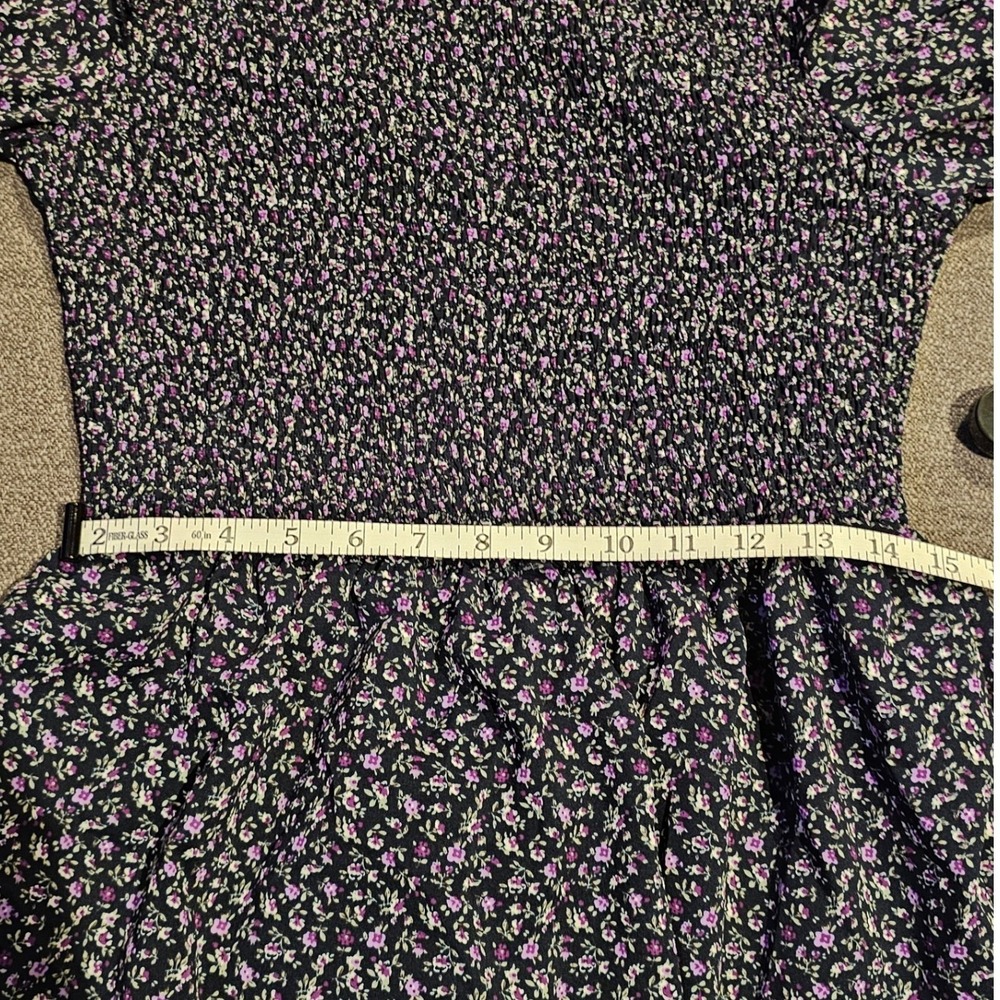 KIRUNDO Women's Floral Smocked Long Sleeve Tiered Mini Dress Size L - Picture 8 of 8